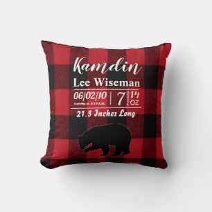Personalisierter Birth Pillow Red Buffalo Karierte Kissen