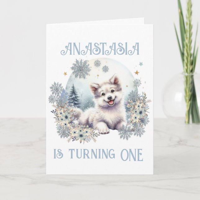 Personalisierter Birthday Winter Waldwolf Einladung (Vorderseite)