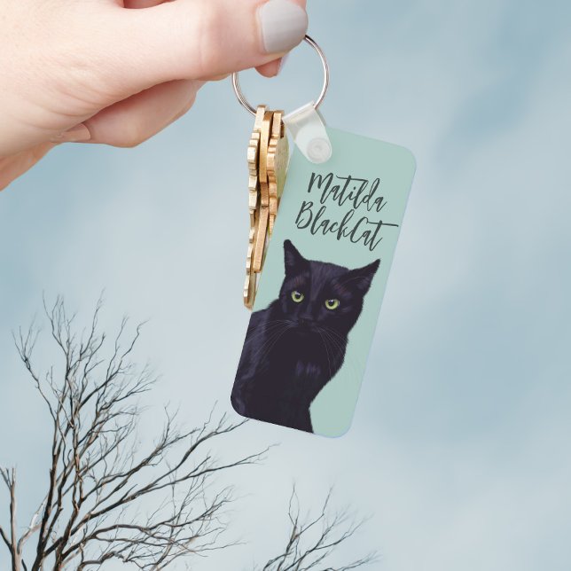 Personalisierter Black Cat Art Schlüsselanhänger (Add you name to this cute black cat keychain)