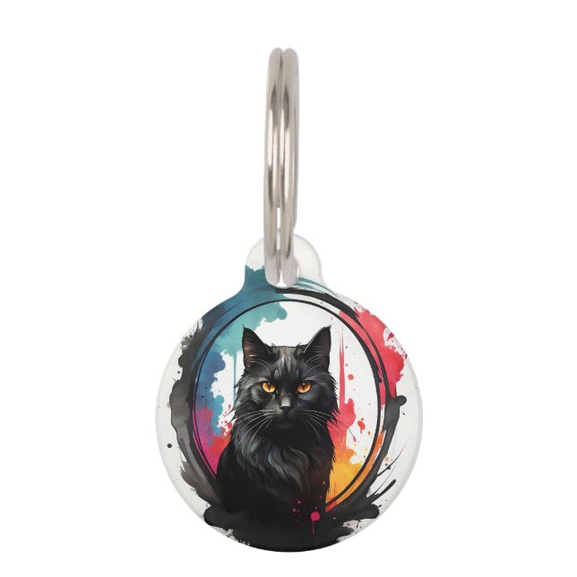 Personalisierter Black Cat Spritzer Haustiermarke (Vorderseite)
