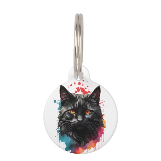 Personalisierter Black Cat Spritzer Haustiermarke (Vorderseite)