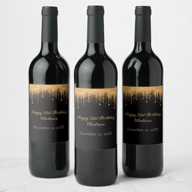 Personalisierter Black Gold Driving Glitzer Geburt Weinetikett (Flaschen)