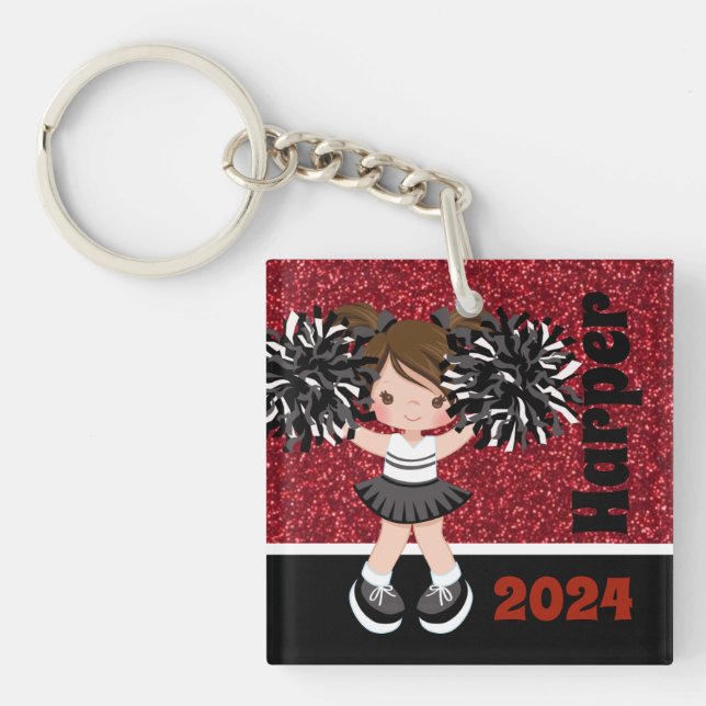 Personalisierter Black & Red Cheerleader Schlüssel Schlüsselanhänger (Vorderseite)