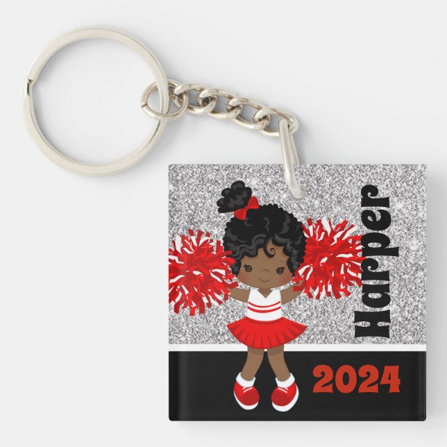 Personalisierter Black & Red Cheerleader Schlüssel Schlüsselanhänger (Vorderseite)