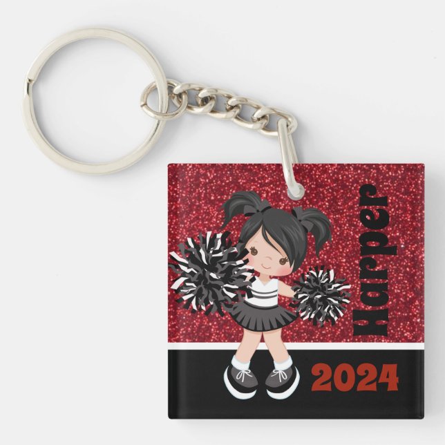 Personalisierter Black & Red Cheerleader Schlüssel Schlüsselanhänger (Vorderseite)
