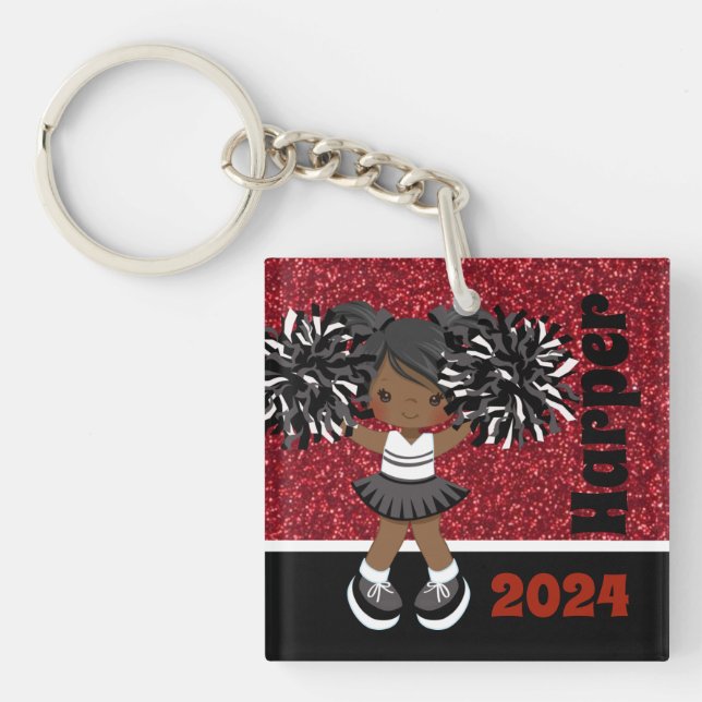Personalisierter Black & Red Cheerleader Schlüssel Schlüsselanhänger (Vorderseite)