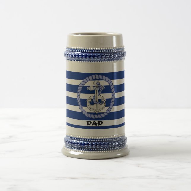 Personalisierter blau gestreifter Anker 2 Stein Bierglas (Mittel)
