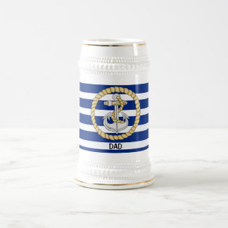 Personalisierter blau gestreifter Anker 3 Stein Bierglas