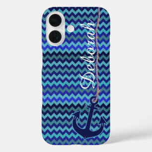 personalisierter blauer Anker iPhone 16 Hülle
