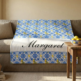 Personalisierter blauer Azulejo-Wasserfarben-Monog Fleecedecke