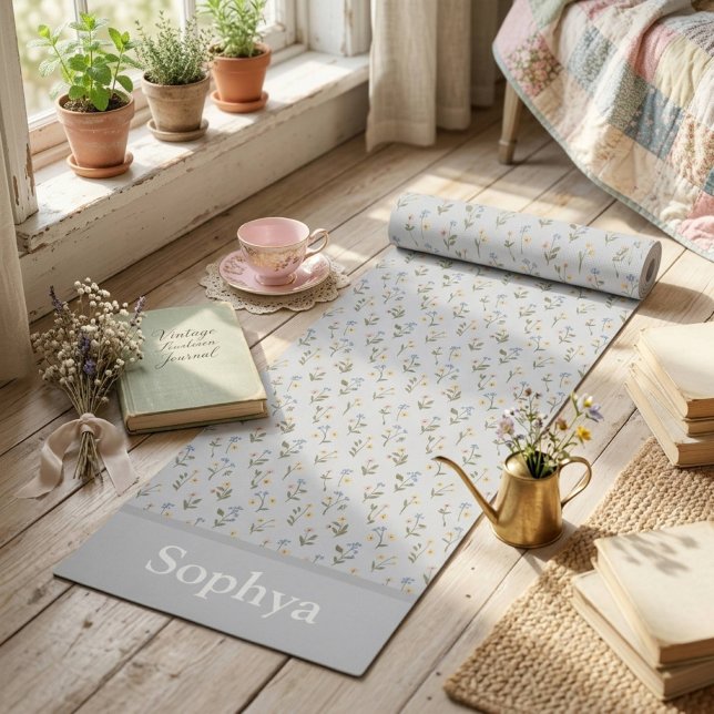 Personalisierter blauer Blumenname Yogamatte (Von Creator hochgeladen)