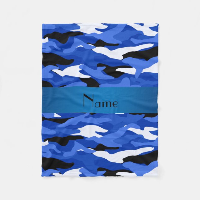 Personalisierter blauer Camouflage blauer Streifen Fleecedecke (Vorderseite)