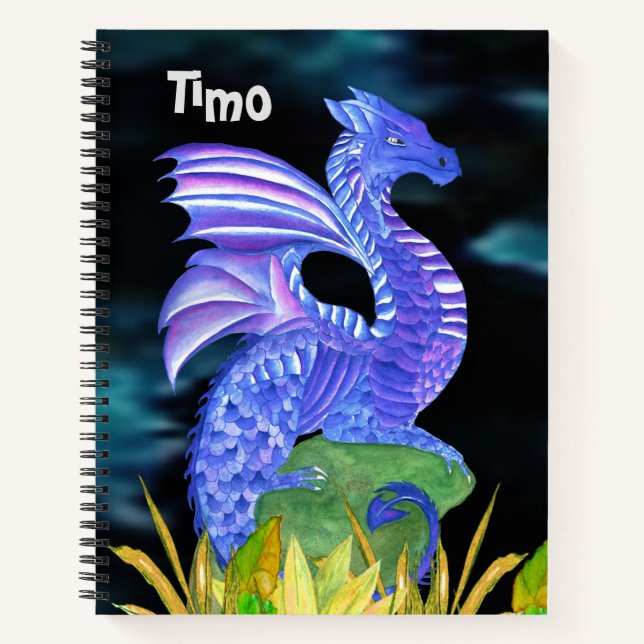 Personalisierter blauer Drache Notizbuch (Vorderseite)