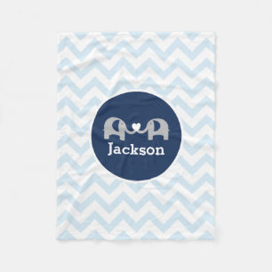 Personalisierter blauer Elefant-Zickzack Fleecedecke