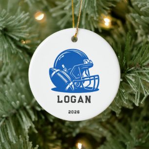 Personalisierter blauer Football-Helm-Ornament Keramik Ornament