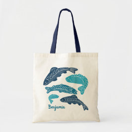 Personalisierter Blauer Forellenfisch Grafik Tragetasche