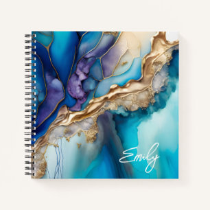 Personalisierter blauer Goldmarmor-Script-Name Notizbuch