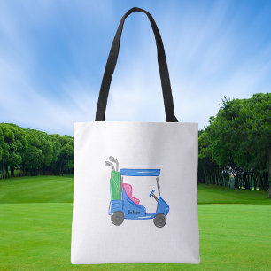 Personalisierter blauer Golfwagen-Tote Tasche