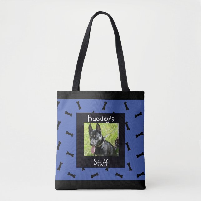 Personalisierter blauer Haustier-Foto-Hundeknochen Tasche (Vorderseite)