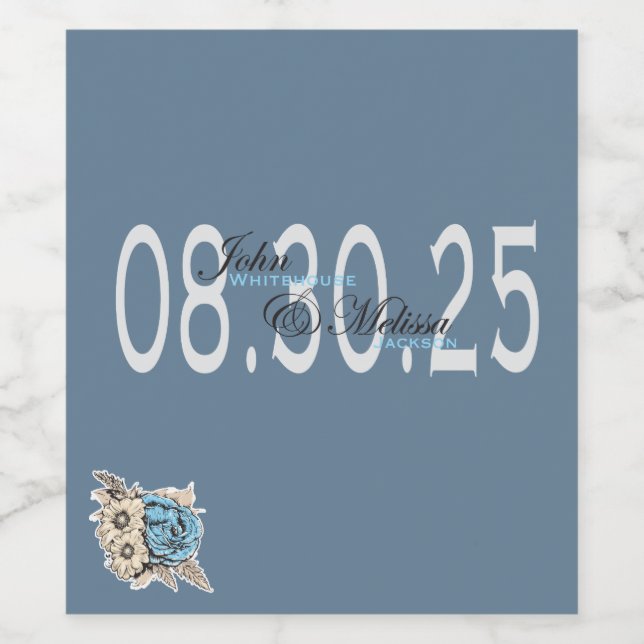 personalisierter blauer Hochzeitgast Gefallen Weinetikett (Einzelnes Label)