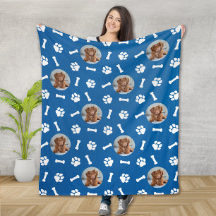 Personalisierter blauer Hund Foto Druckmuster Fleecedecke