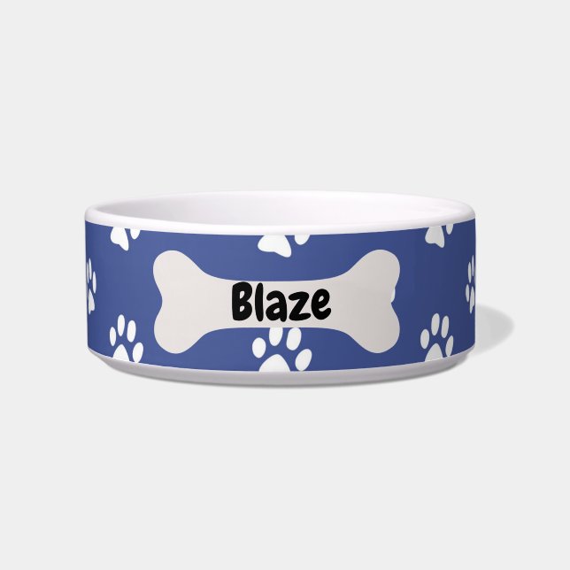 Personalisierter Blauer Hund-Stecker Napf (Vorderseite)