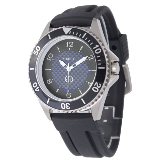 Personalisierter Blauer Kfz-Faserverbund Armbanduhr (Schrägansicht)