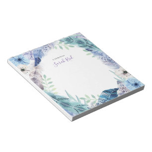 Personalisierter blauer lila boho Watercolor Notizblock
