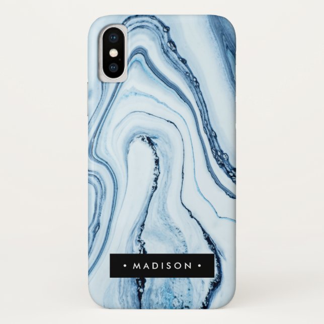 Personalisierter blauer Marmor Case-Mate iPhone Hülle (Rückseite)