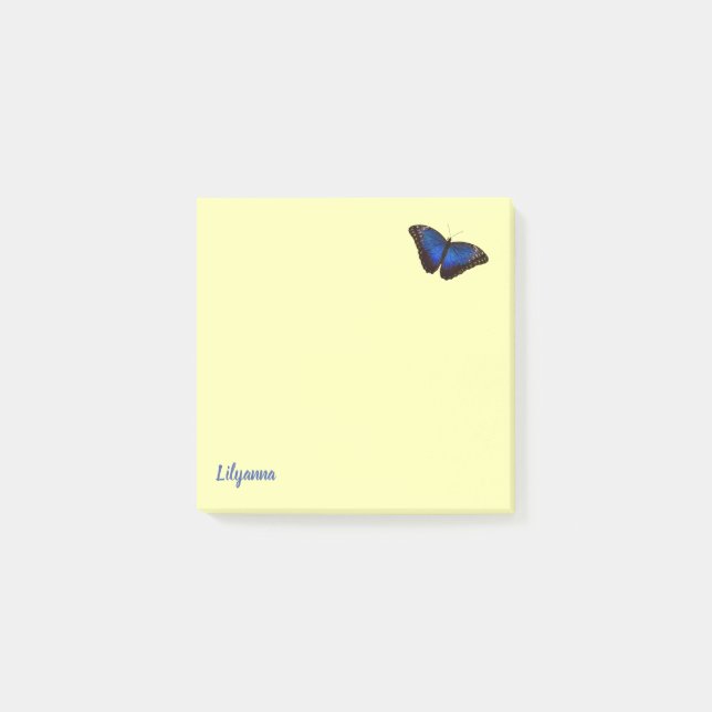 Personalisierter Blauer Morpho-Schmetterling auf b Post-it Klebezettel (Vorderseite)