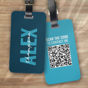 Personalisierter blauer QR-Code Gepäckanhänger