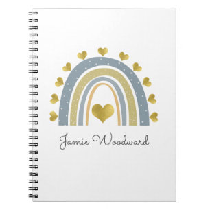 Personalisierter blauer Regenbogen Golden Hearts 3 Notizblock