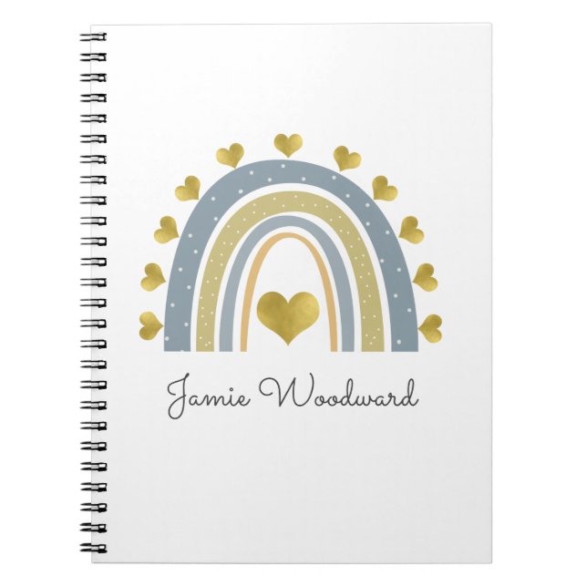 Personalisierter blauer Regenbogen Golden Hearts 3 Notizblock (Vorderseite)