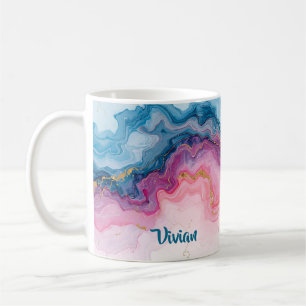 Personalisierter blauer rosa Marmor-Geschenk-Mama- Kaffeetasse