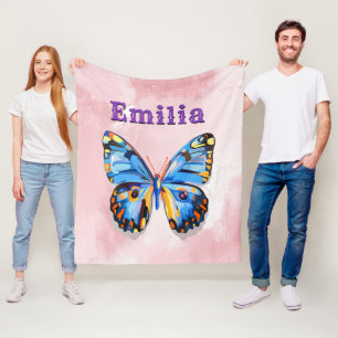 Personalisierter Blauer Rosa Schmetterling Fleecedecke
