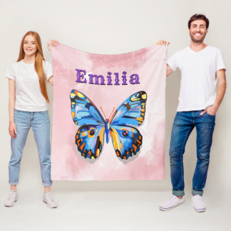 Personalisierter Blauer Rosa Schmetterling Fleecedecke