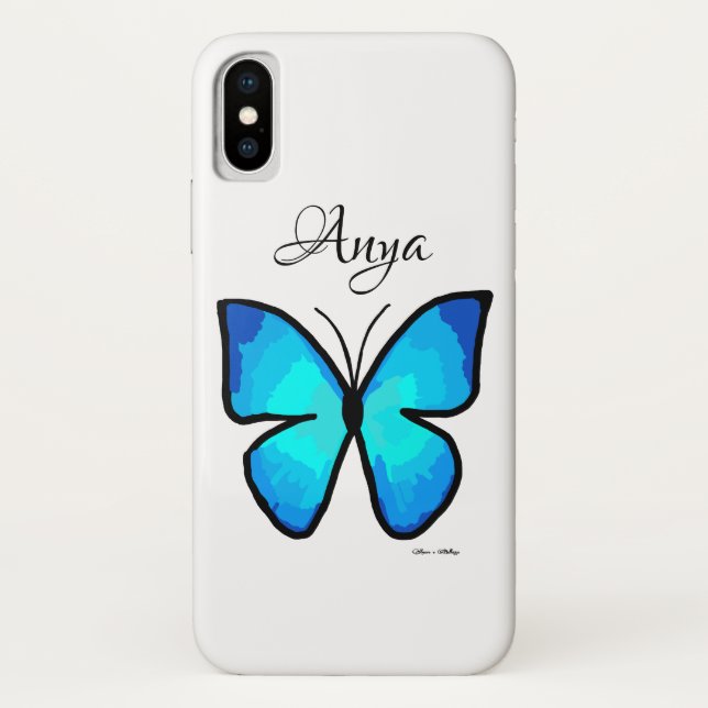 Personalisierter Blauer Schmetterling Case-Mate iPhone Hülle (Rückseite)