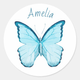 Personalisierter Blauer Schmetterling Runder Aufkleber