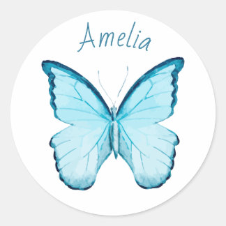 Personalisierter Blauer Schmetterling Runder Aufkleber