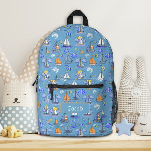 Personalisierter blauer Segelboot-Rucksack Bedruckter Rucksack
