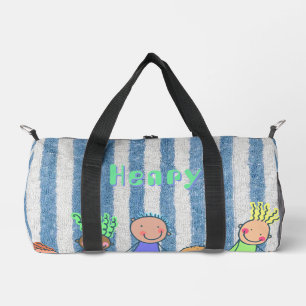 Personalisierter blauer Streifen Duffle Bag