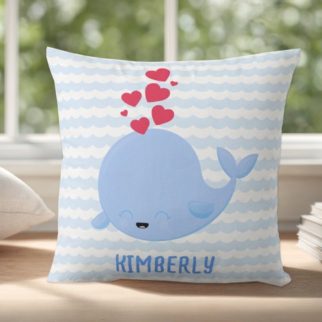 Personalisierter Blauer Streifen Kissen (Personalized Whale Pillow)