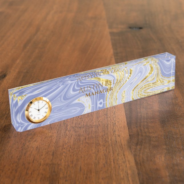 Personalisierter Blauer und Goldmarmor Namensplakette (Seite)
