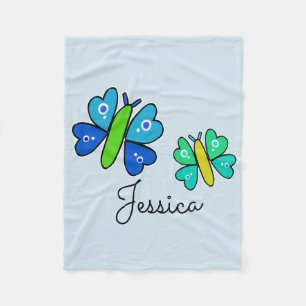 Personalisierter blauer und grüner Schmetterling Fleecedecke