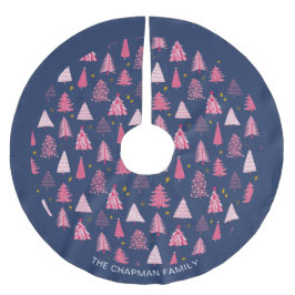 Personalisierter Blauer und rosa Weihnachtsbaum Polyester Weihnachtsbaumdecke