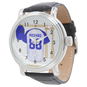 Personalisierter blauer und weißer Baseball Jerse Armbanduhr