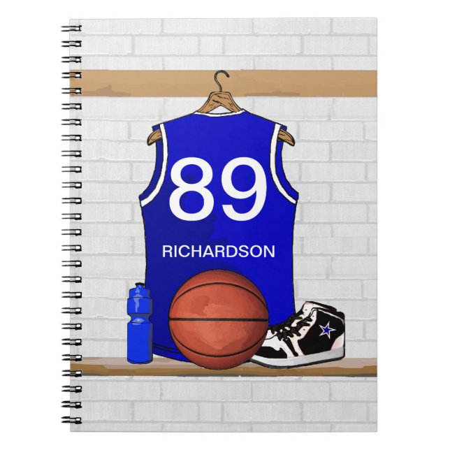 Personalisierter blauer und weißer Basketball Notizblock (Vorderseite)