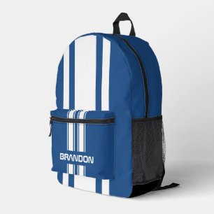 Personalisierter blauer und weißer Rennstreifen Bedruckter Rucksack