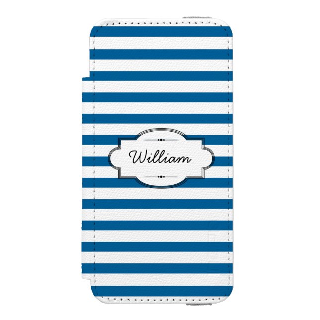 Personalisierter, blauer und weißer Streifen Incipio iPhone Geldbeutel-Hülle (Folio Vorderseite)