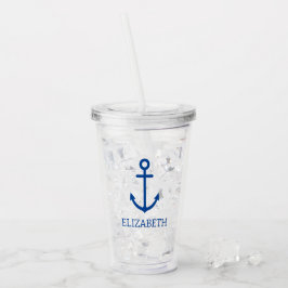 Personalisierter, blauer und weißer Wasseranker Acryltrinkbecher